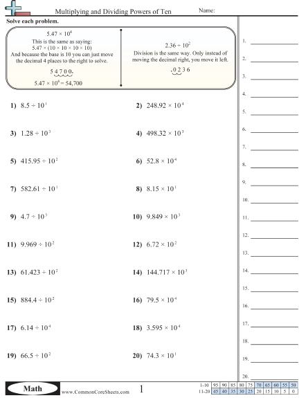 Multiplying And Dividing Powers Of Ten Worksheet Free CommonCoreSheets